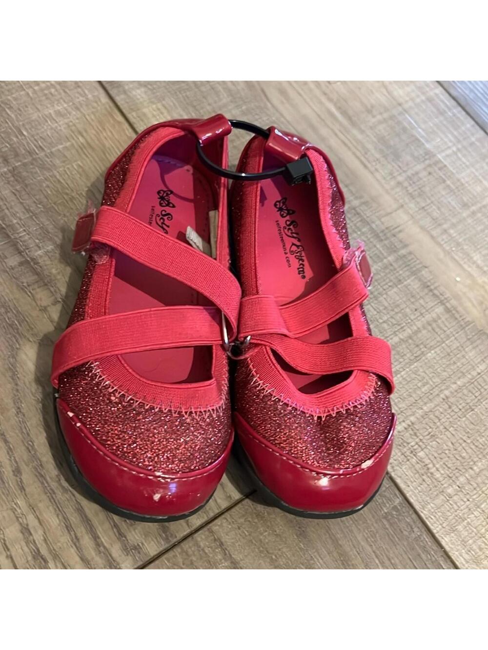 See Kai Run Girls Red Glitter Mary Jane Shoes with Elastic Straps